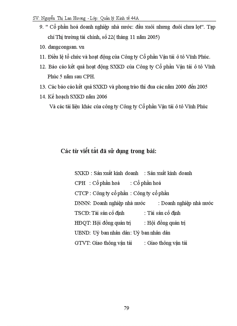 Một số giải pháp nhằm góp phần nâng cao hiệu quả hoạt động SXKD ở Công ty Cổ phần Vận tải ô tô Vĩnh Phúc giai đoạn hậu CPH