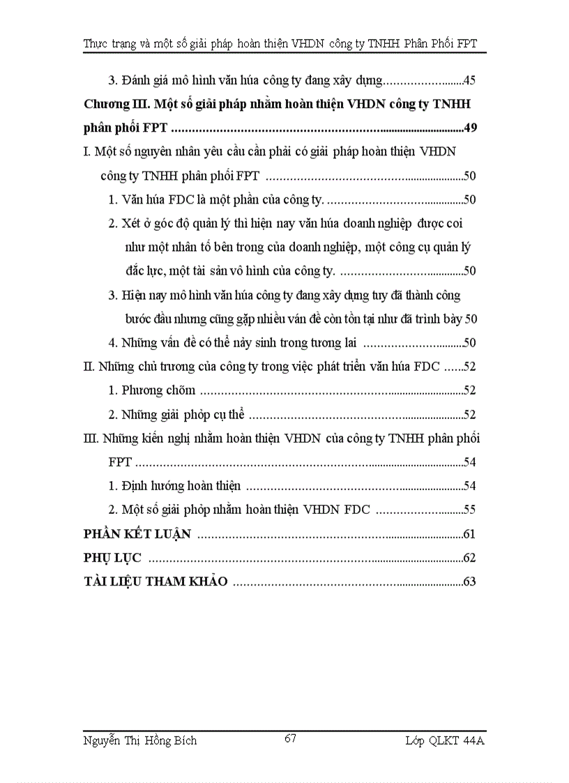 Thực trạng và một số giải pháp hoàn thiện VHDN Công ty TNHH Phân Phối FPT