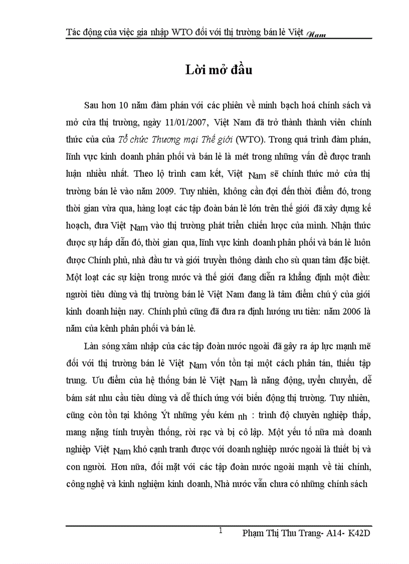 Tác động của việc gia nhập WTO đối với thị trường bán lẻ Việt Nam