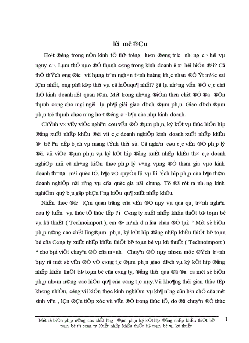 Một số biện pháp nâng cao chất lượngđàm phán, ký kết hợp đồng nhập khẩu thiết bị toàn bộ của Công ty xuất nhập khẩu thiết bị toàn bộ và kỹ thuật ( Technoimport )