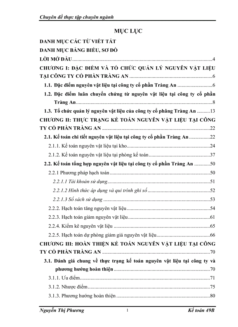 Hoàn thiện kế toán nguyên vật liệu tại công ty cổ phần Tràng An