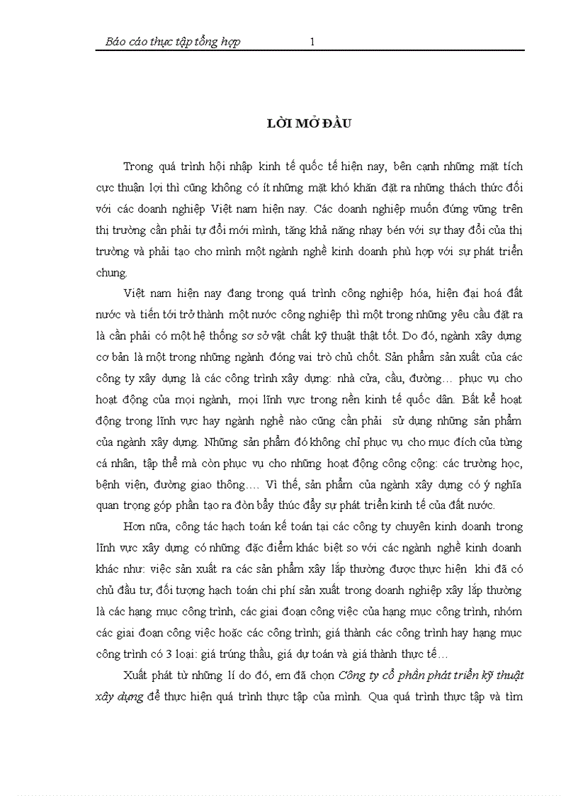 Báo cáo thực tập tại Công ty cổ phần phát triển kỹ thuật xây dựng