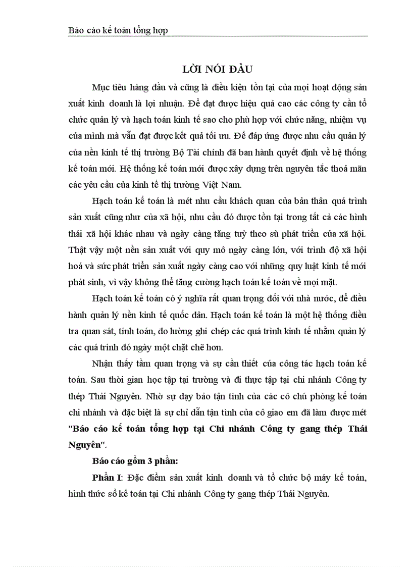 Báo cáo kế toán tổng hợp tại Chi nhánh Công ty gang thép Thái Nguyên