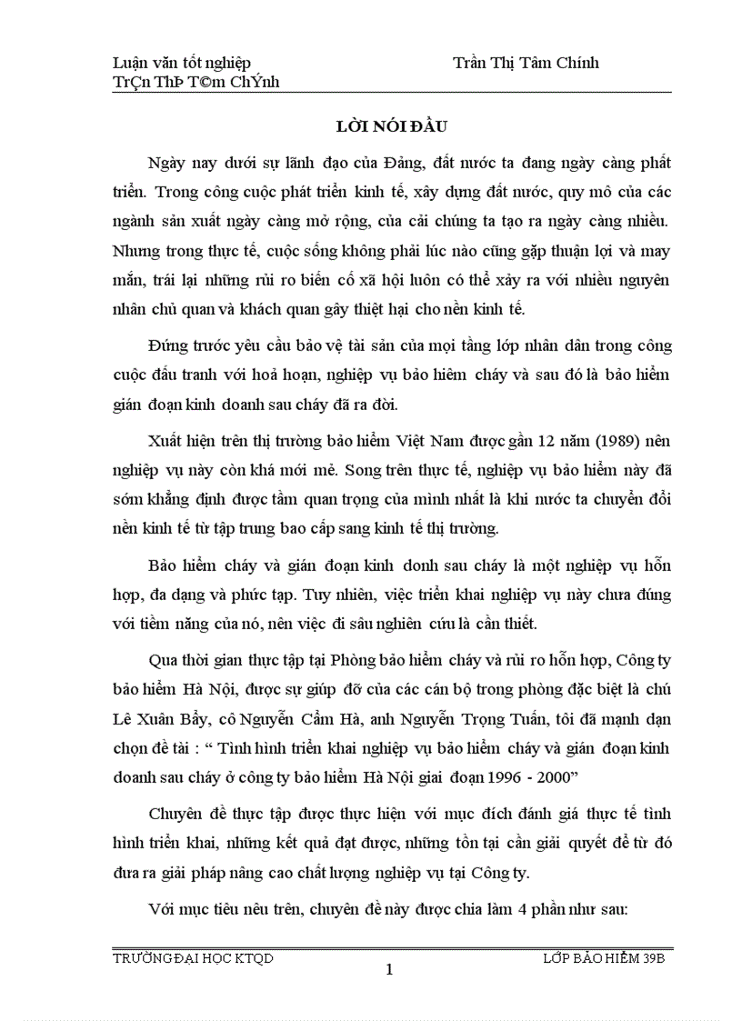 Tình hình triển khai nghiệp vụ bảo hiểm cháy và gián đoạn kinh doanh sau cháy ở công ty bảo hiểm Hà Nội giai đoạn 1996 2000 1