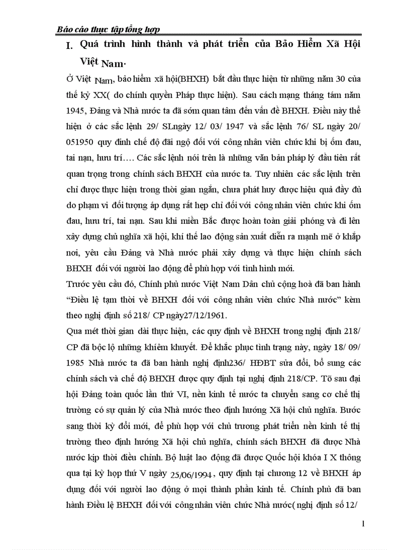 Báo cáo thực tập tổng hợp về Bảo Hiểm Xã Hội Việt Nam