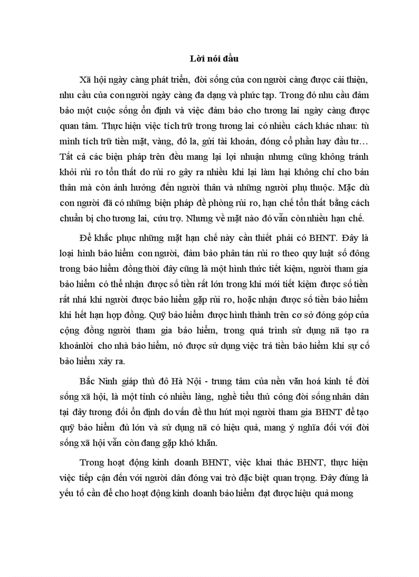 Những giải pháp nhằm nâng cao hiệu quả khai thác bảo hiểm nhân thọ tại Công ty BHNT Bắc Ninh