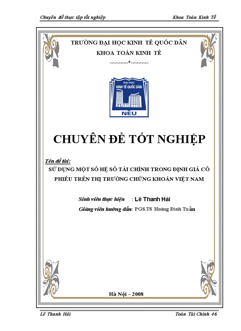 Sử dụng một số hệ số tài chính trong định giá cổ phiếu trên thị trường chứng khoán Việt Nam -