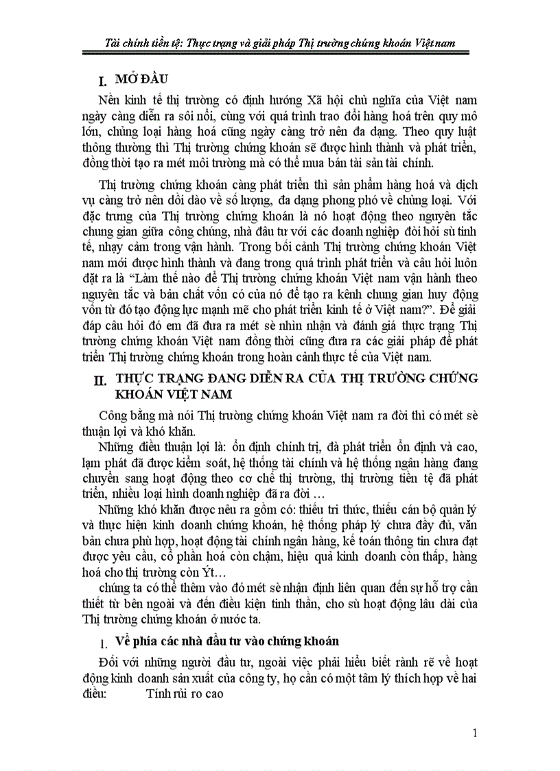 Thực trạng và giải pháp Thị trường chứng khoán Việt nam 1