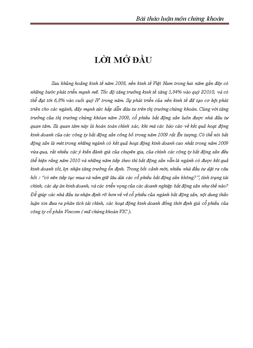 Bài thảo luận môn chứng khoán