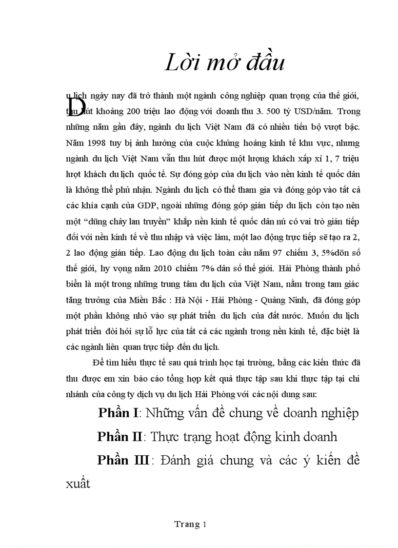Báo cáo thực tập tổng hợp tại công ty dịch vụ du lịch Hải Phòng