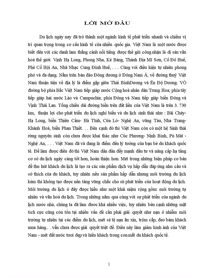 Thực trạng phát triển du lịch và môi trường ở Hà Nội 1