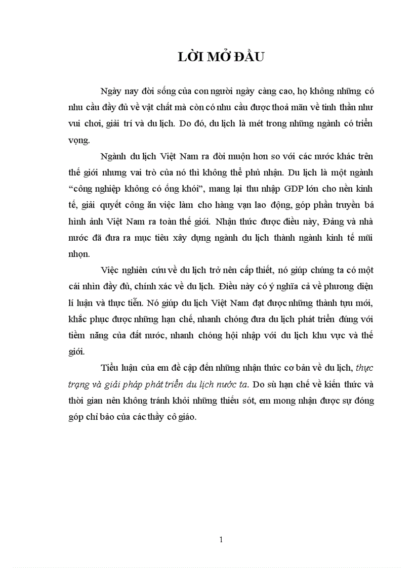 Những nhận thức cơ bản về du lịch thực trạng và giải pháp phát triển du lịch nước ta 1