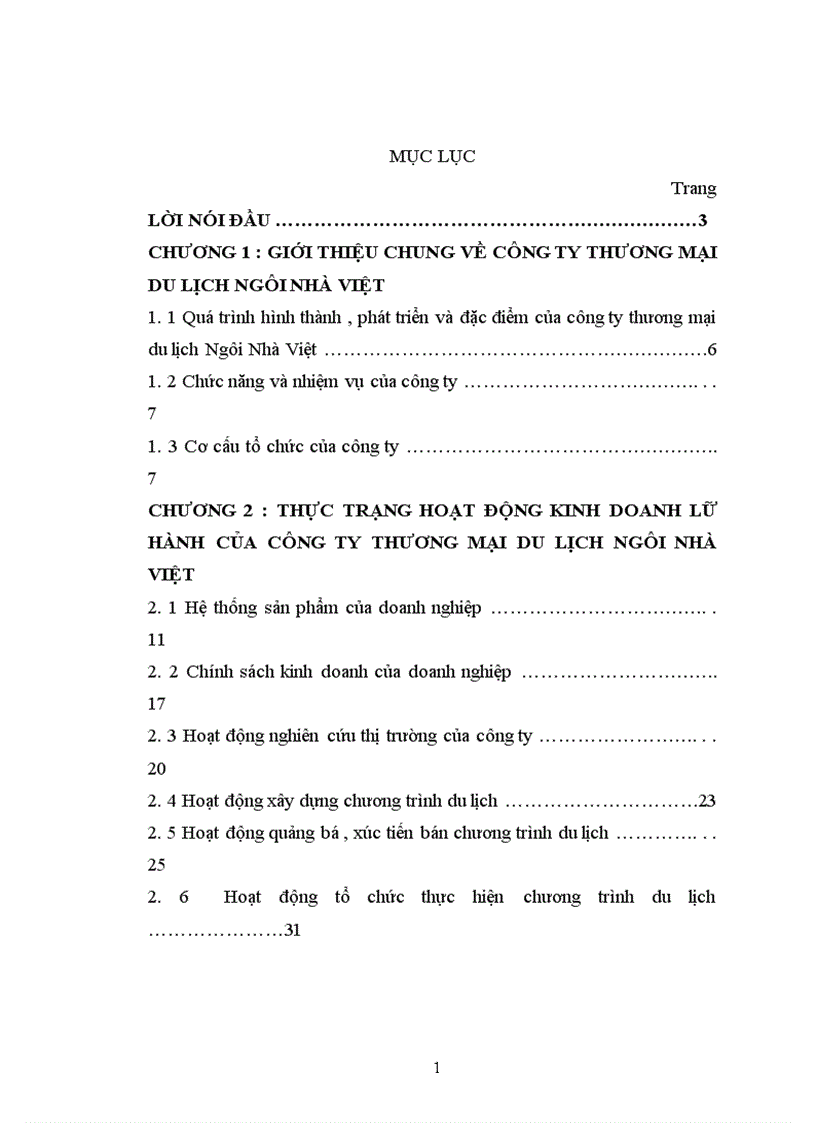 Thực trạng hoạt động kinh doanh lữ hành của công ty thương mại du lịch ngôi nhà việt