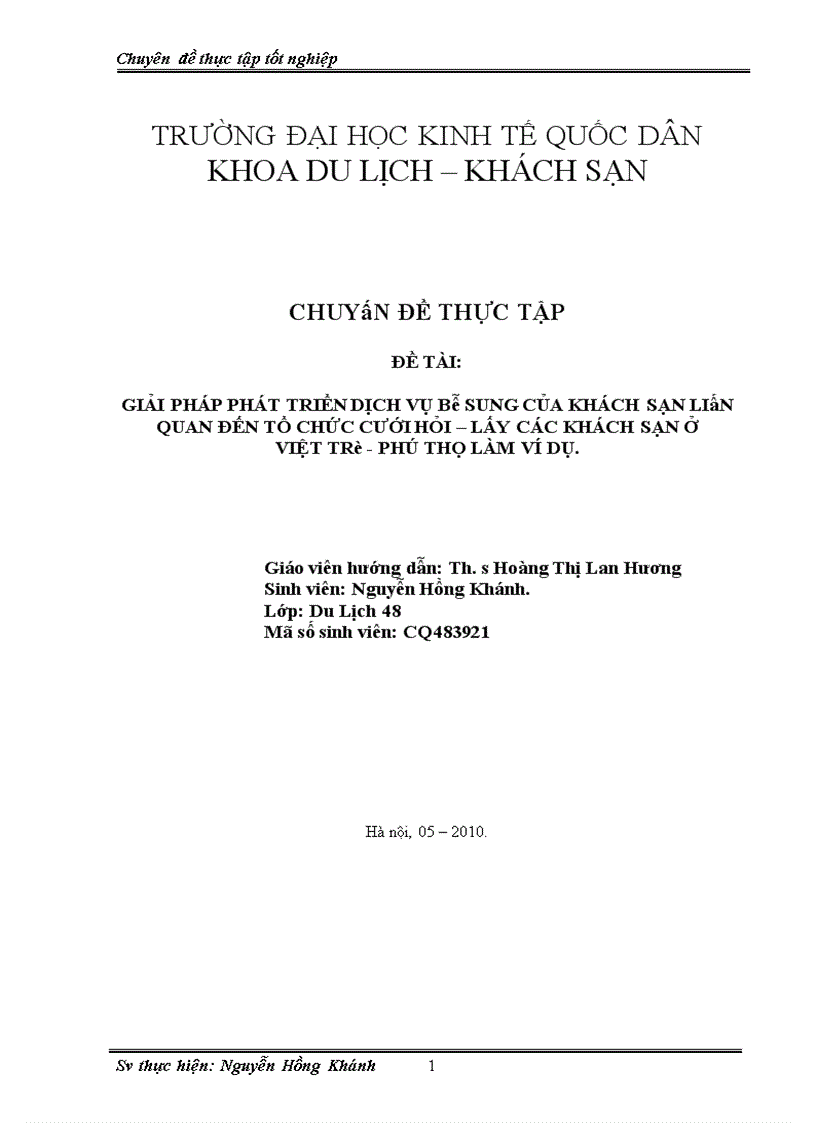 Giải pháp phát triển dịch vụ bổ sung của các khách sạn liên quan liên quan đến tổ chức cưới hỏi Lấy các khách sạn ở Việt Trì Phú Thọ làm ví dụ