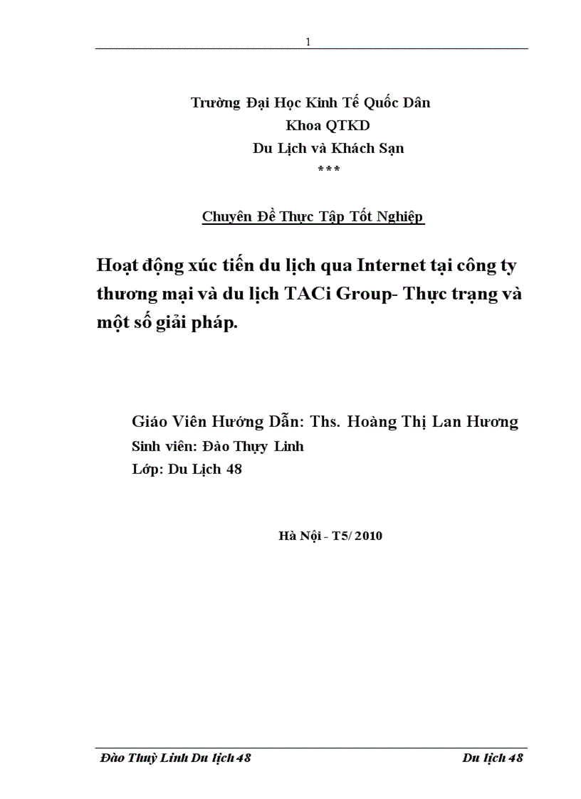 Hoạt động xúc tiến du lịch qua Internet tại công ty thương mại và du lịch TACi Group thực trạng và một số giải pháp 1