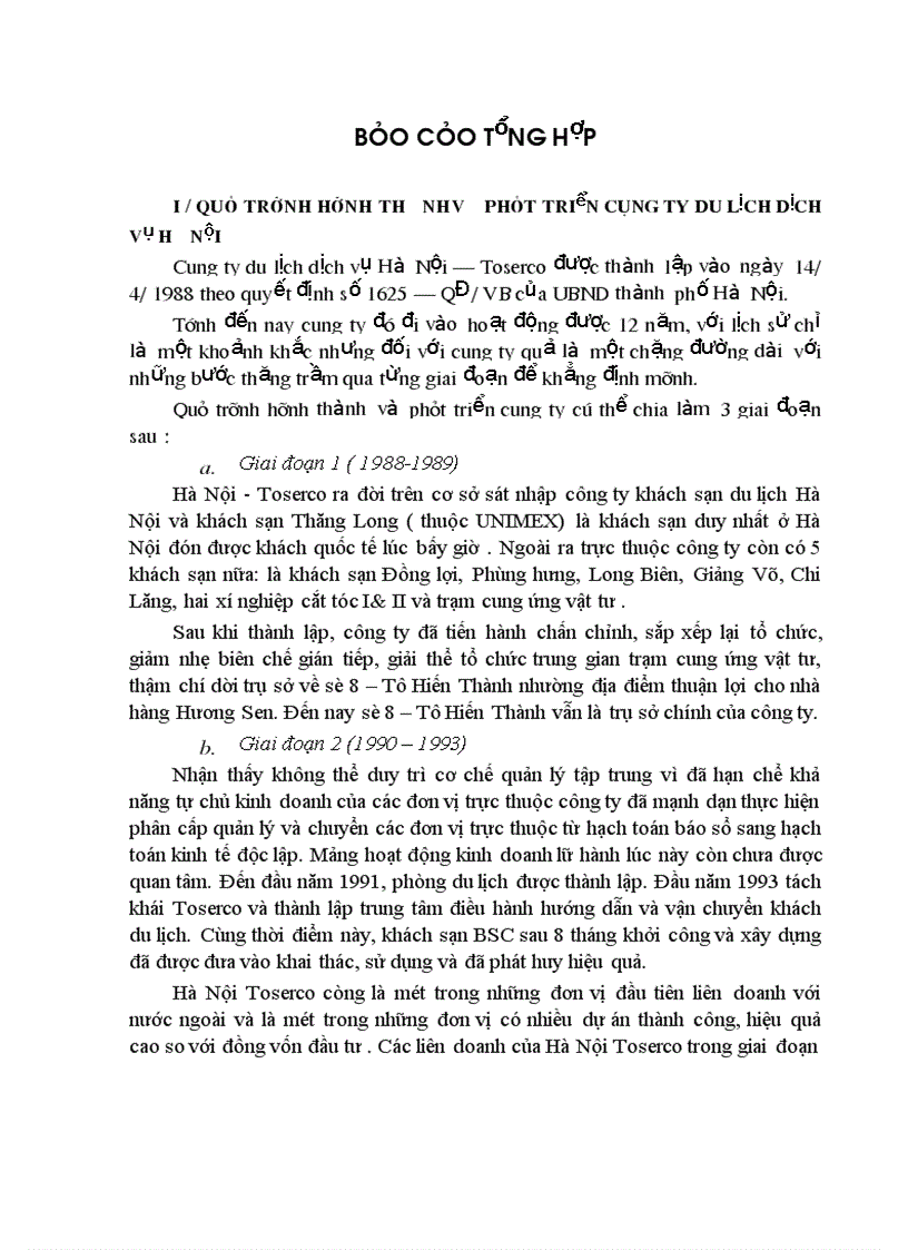 Báo cáo thực tập tổng hợp tại công ty du lịch dịch vụ Hà Nội