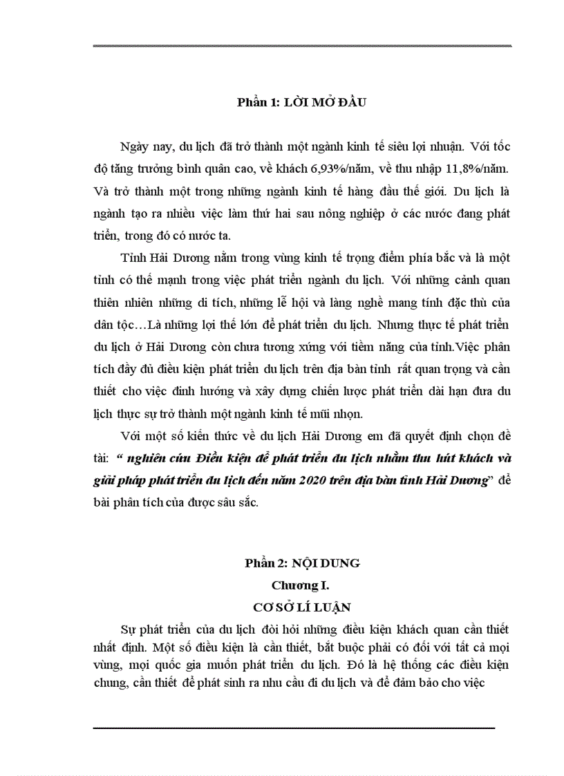Nghiên cứu Điều kiện để phát triển du lịch nhằm thu hút khách và giải pháp phát triển du lịch đến năm 2020 trên địa bàn tỉnh Hải Dương 1