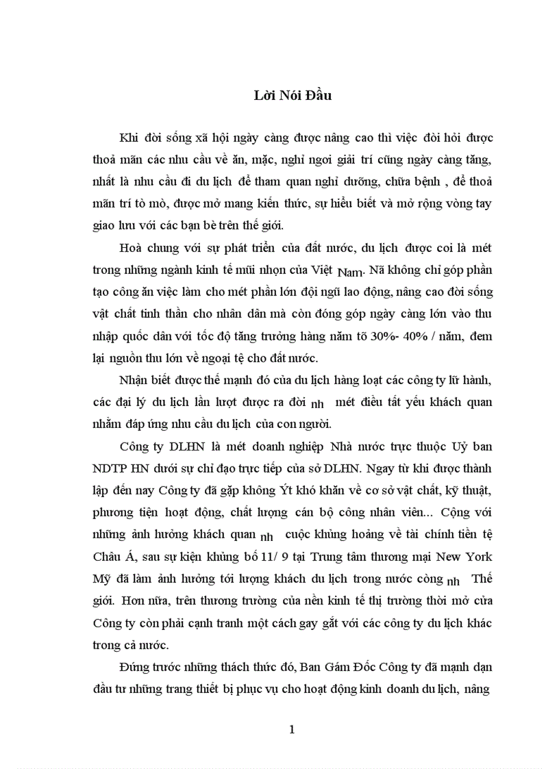 Báo cáo thực tập tại Công ty Du Lịch Hà Nội