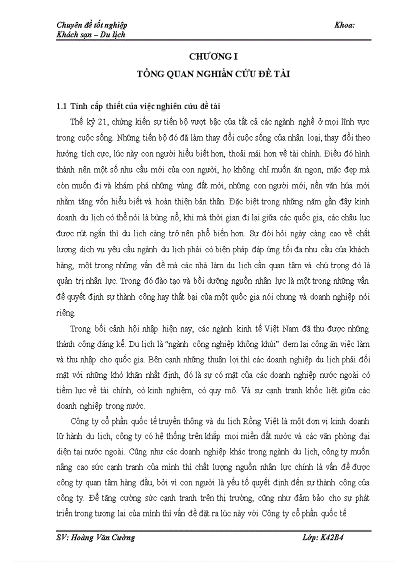 Tăng cường đào tạo và bồi dưỡng nhân lực tại bộ phận Inbound của Công ty cổ phần quốc tế truyền thông và du lịch Rồng Việt