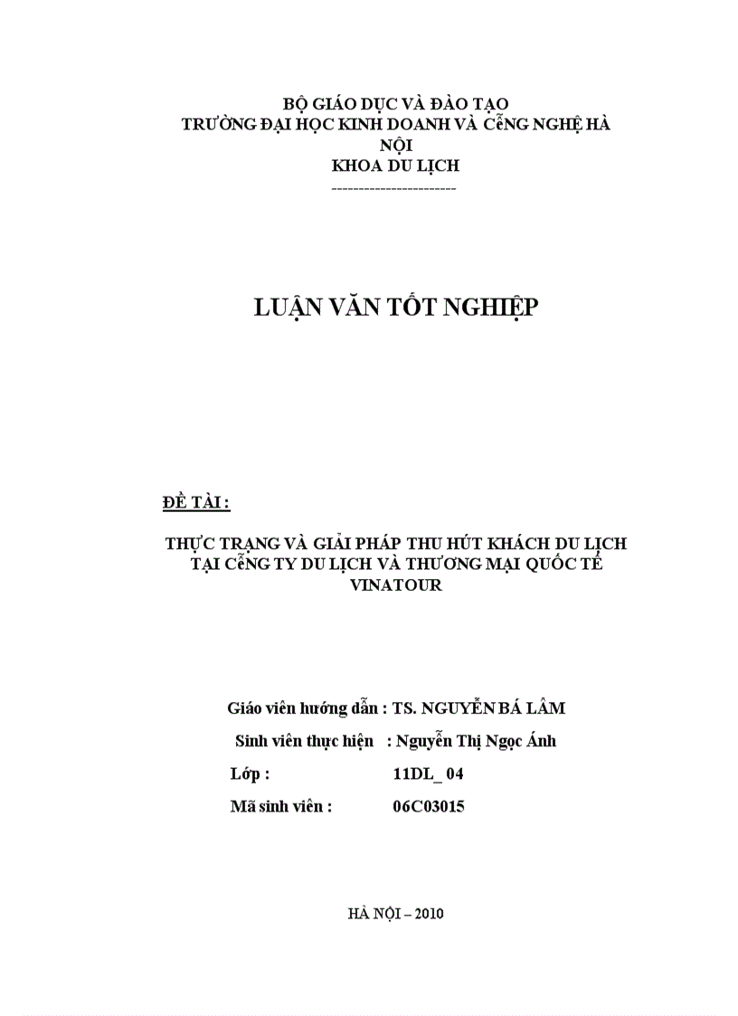 thực trạng và giải pháp thu hút khách du lịch tại công ty du lịch và thương mại quốc tế vinatour 1