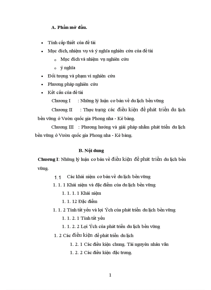 Thực trạng các điều kiện để phát triển du lịch bền vững ở Vườn quốc gia Phong nha Kẻ bàng 1