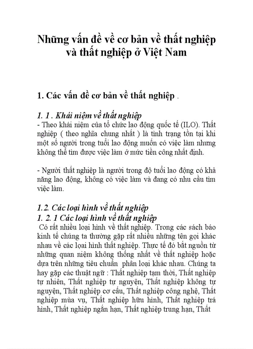 Những vấn đề về cơ bản về thất nghiệp và thất nghiệp ở Việt Nam