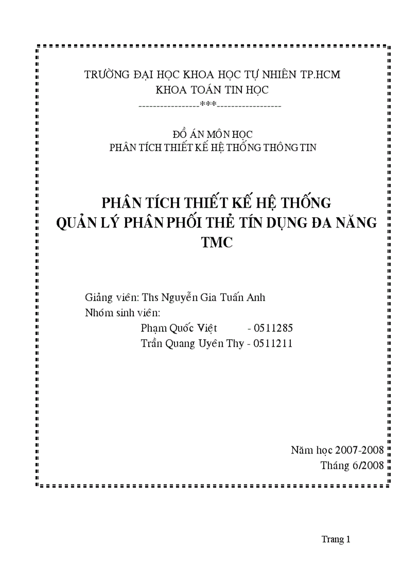 Phân tích thiết kế hệ thống quản lý phân phối thẻ tín dụng đa năng TMC