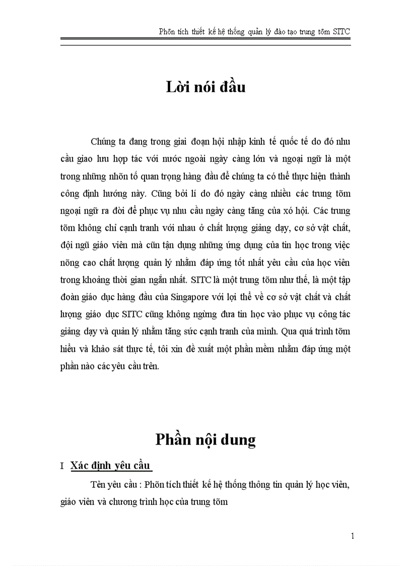 Phân tích thiết kế hệ thống quản lý đào tạo trung tâm SITC 1