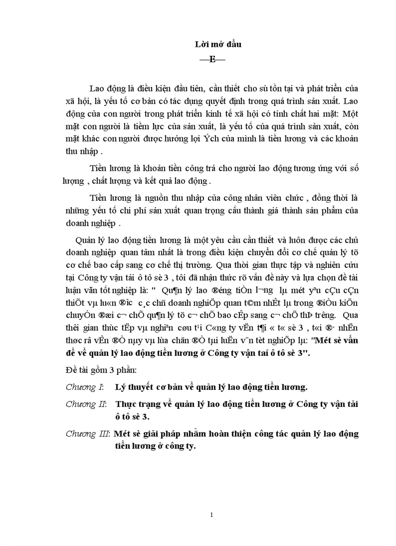 Một số vấn đề về quản lý lao động tiền lương ở Công ty vận taỉ ô tô số 3