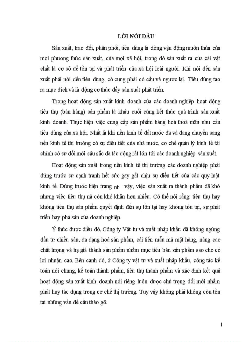 Tình hình tổ chức kế toán thành phẩm và tiêu thụ thành phẩm ở Công ty vật tư và xuất nhập khẩu 1