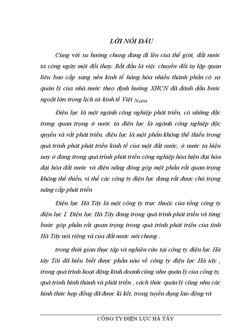 Báo cáo thực tập tổng hợp của điện lực Hà Tây