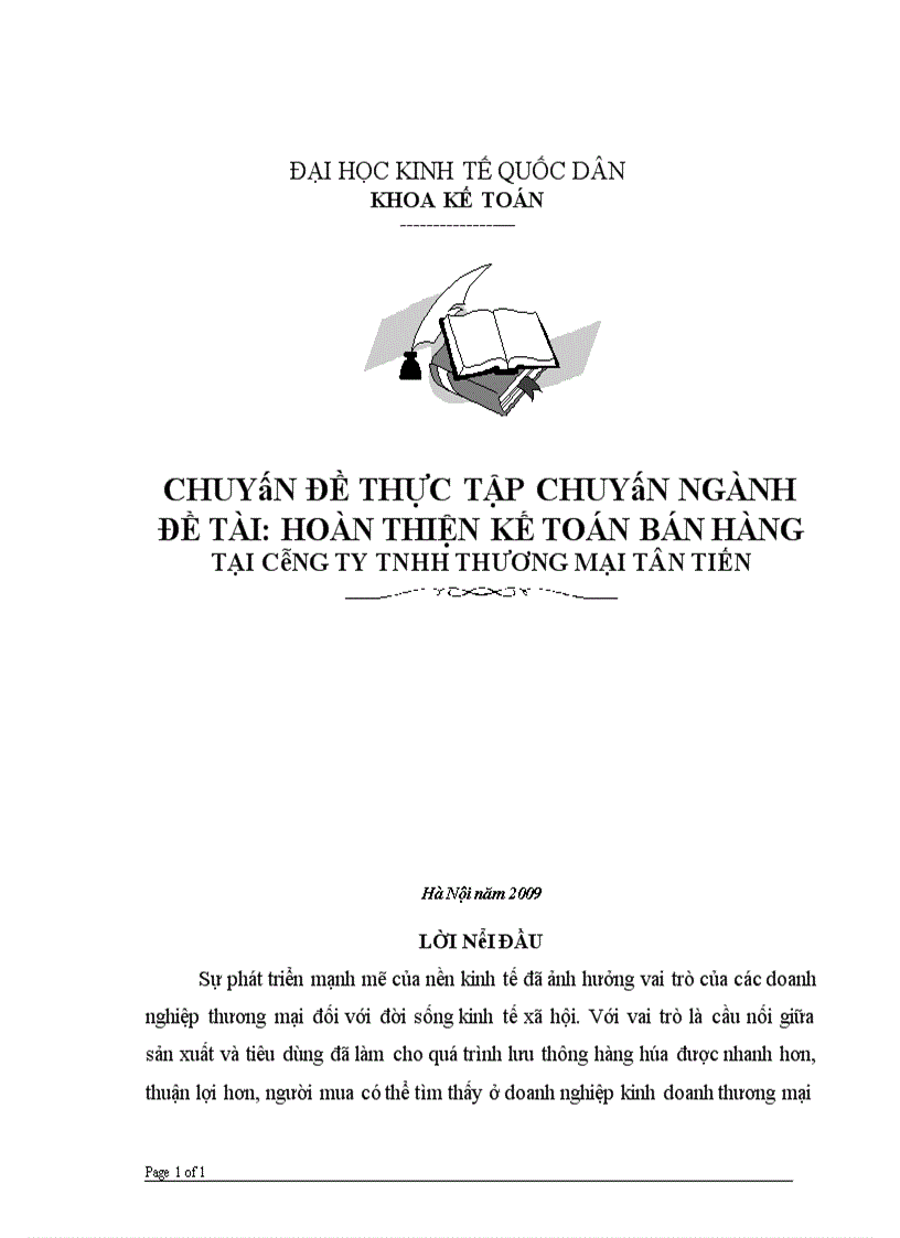 Hoàn thiện kế toán nghiệp vụ bán hàng tại Công ty TNHH Thương Mại Tân Tiến
