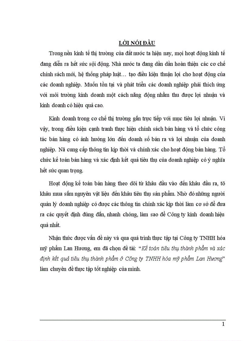 Kế toán tiêu thụ thành phẩm và xác định kết quả tiêu thụ thành phẩm ở Công ty TNHH hóa mỹ phẩm Lan Hương 1