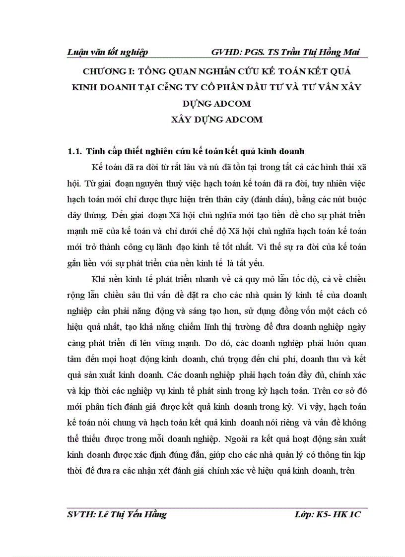 Kế toán kết quả kinh doanh tại Công ty TNHH Mỹ Thuật và Xây dựng Nam Việt 1