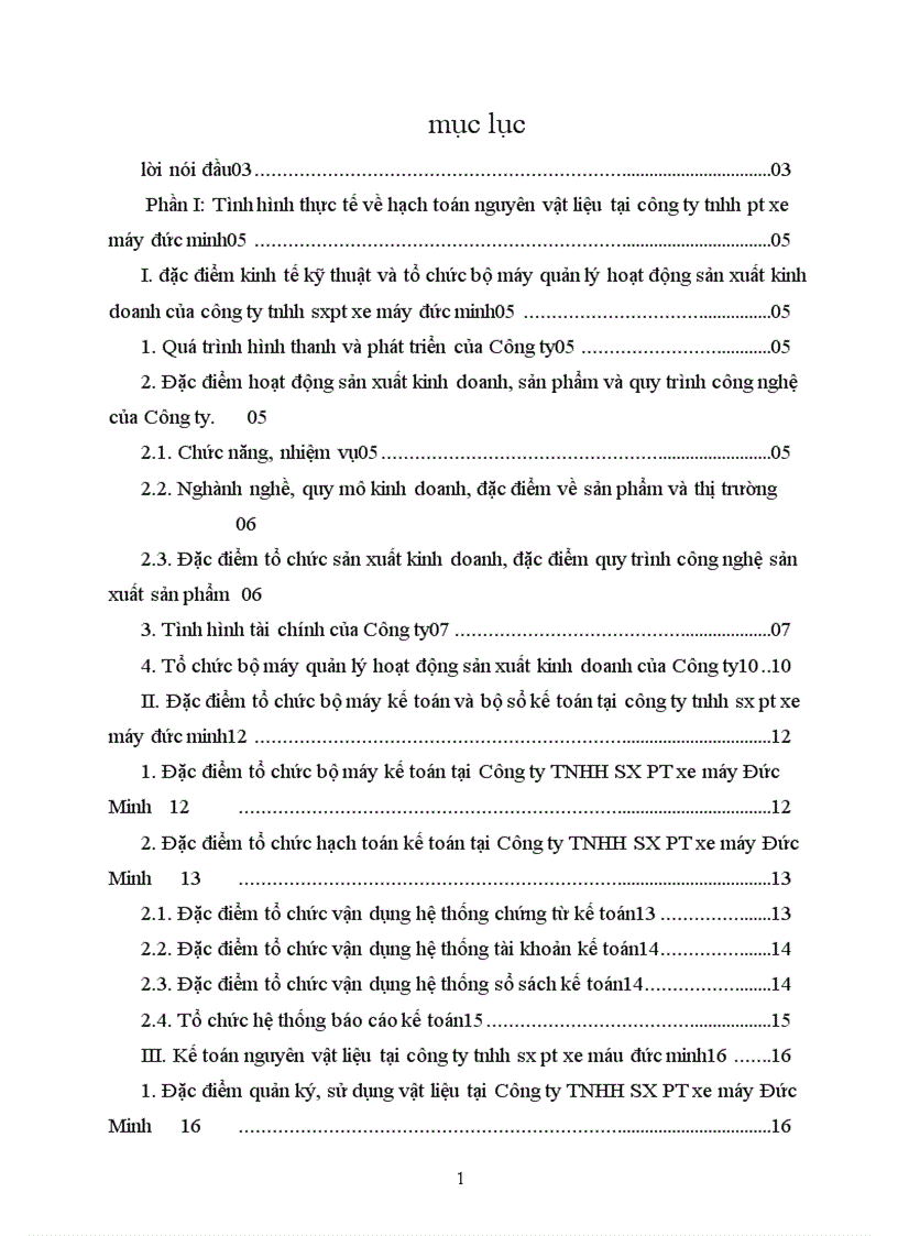 Tổ chức công tác kế toán nguyên vật liệu ở công ty TNHH SX PT XM Đức Minh 1