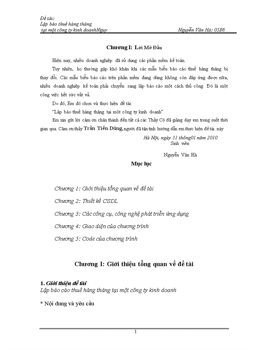 Lập báo thuế hàng tháng tại một công ty kinh doanh 1