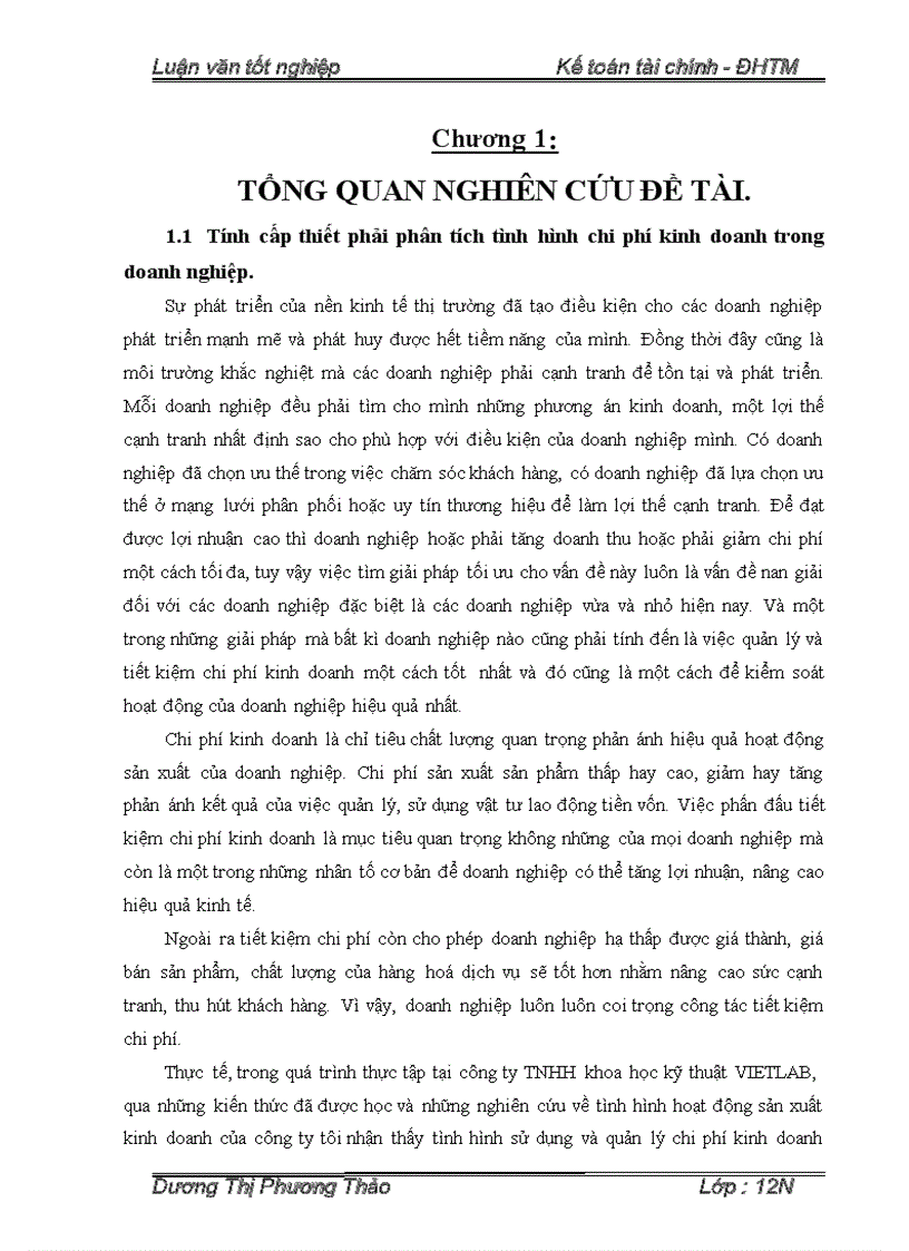 Phân tích chi phí kinh doanh của công ty TNHH khoa học kỹ thuật VIETLAB 1