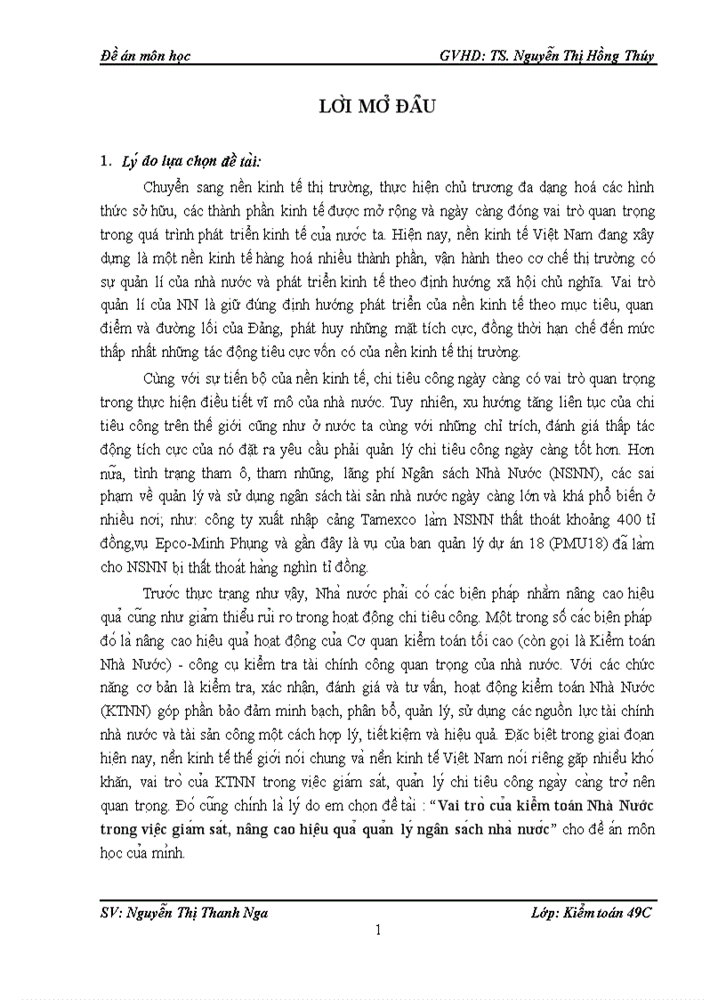Vai trò của kiểm toán nhà nước trong việc giám sát và nâng cao hiệu quả quản lý NSNN 1