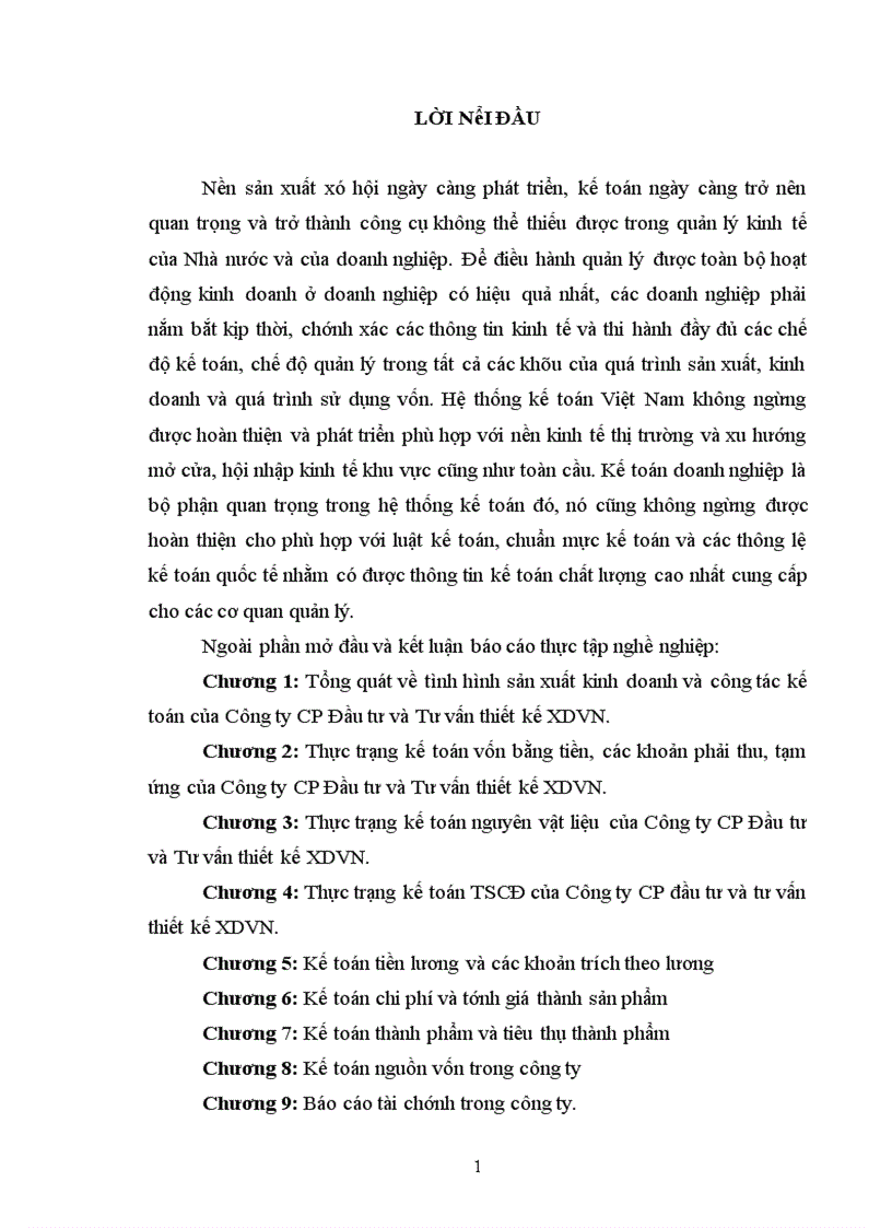 Báo cáo kế toán tổng hơp của Công ty CP Đầu tư và Tư vấn thiết kế XDVN