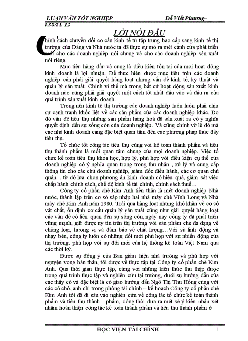 Tổ chức công tác kế toán thành phẩm và tiêu thụ thành phẩm làm luận văn tốt nghiệp cho minh 1