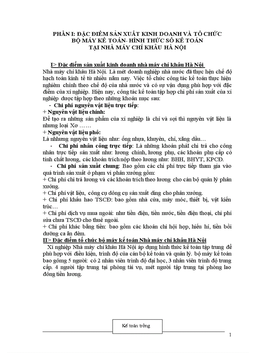 Báo cáo tổng hợp tại nhà máy chỉ khâu Hà Nội