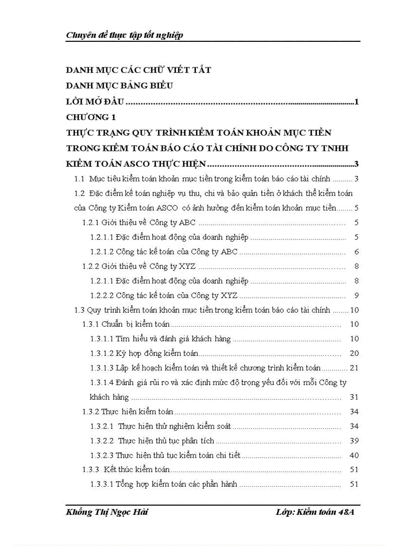 Quy trình kiểm toán khoản mục tiền trong kiểm toán Báo cáo tài chính tại Công ty TNHH Kiểm toán ASCO 1