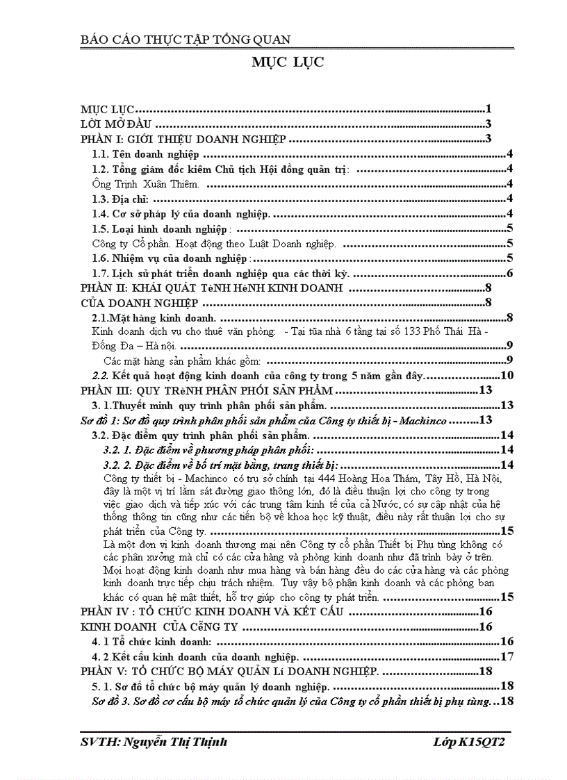 Báo cáo thực tập tổng hợp tại Công ty cổ phần Thiết bị Phụ tùng MACHINCO