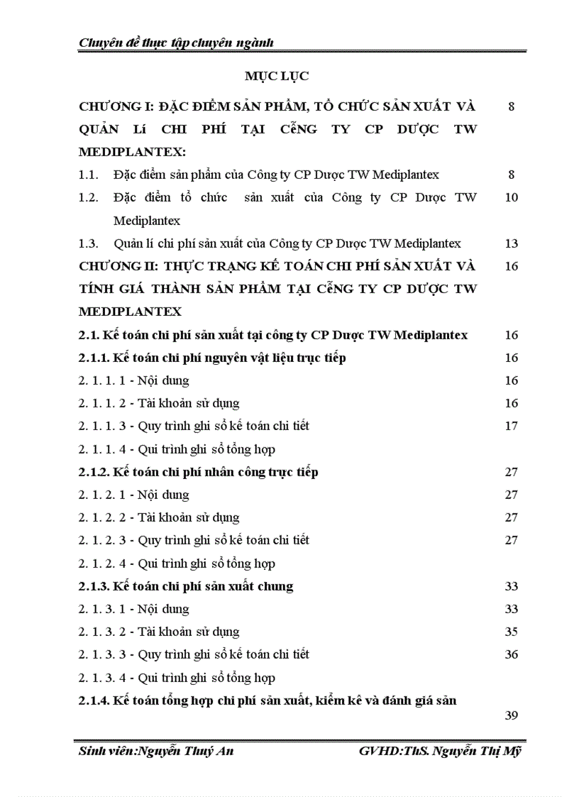 Hoàn thiện kế toán tập hợp chi phí và tính giá thành sản phẩm tại công ty CP Dược TW Mediplantex 1