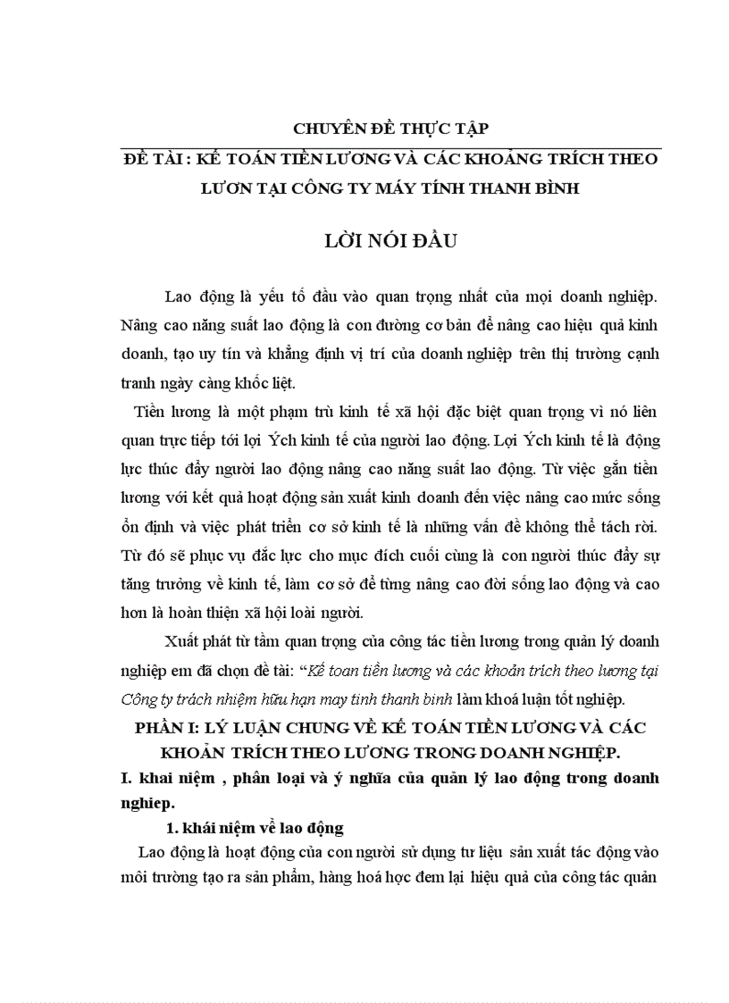 Kế toán tiền lương và các khoảng trích theo lươn tại công ty máy tính Thanh Bình 1