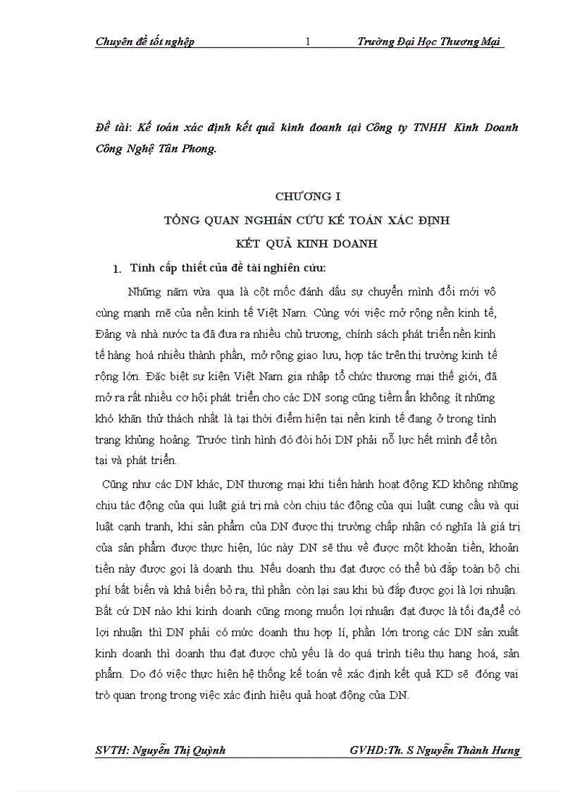 Kế toán xác định kết quả kinh doanh tại Công ty TNHH Kinh Doanh Công Nghệ Tân Phong 1
