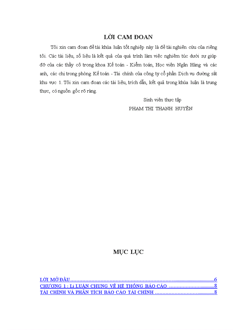 Hoàn thiện công tác lập và phân tích Báo cáo tài chính tại công ty cổ phần Dịch vụ đường sắt khu vực 1 1