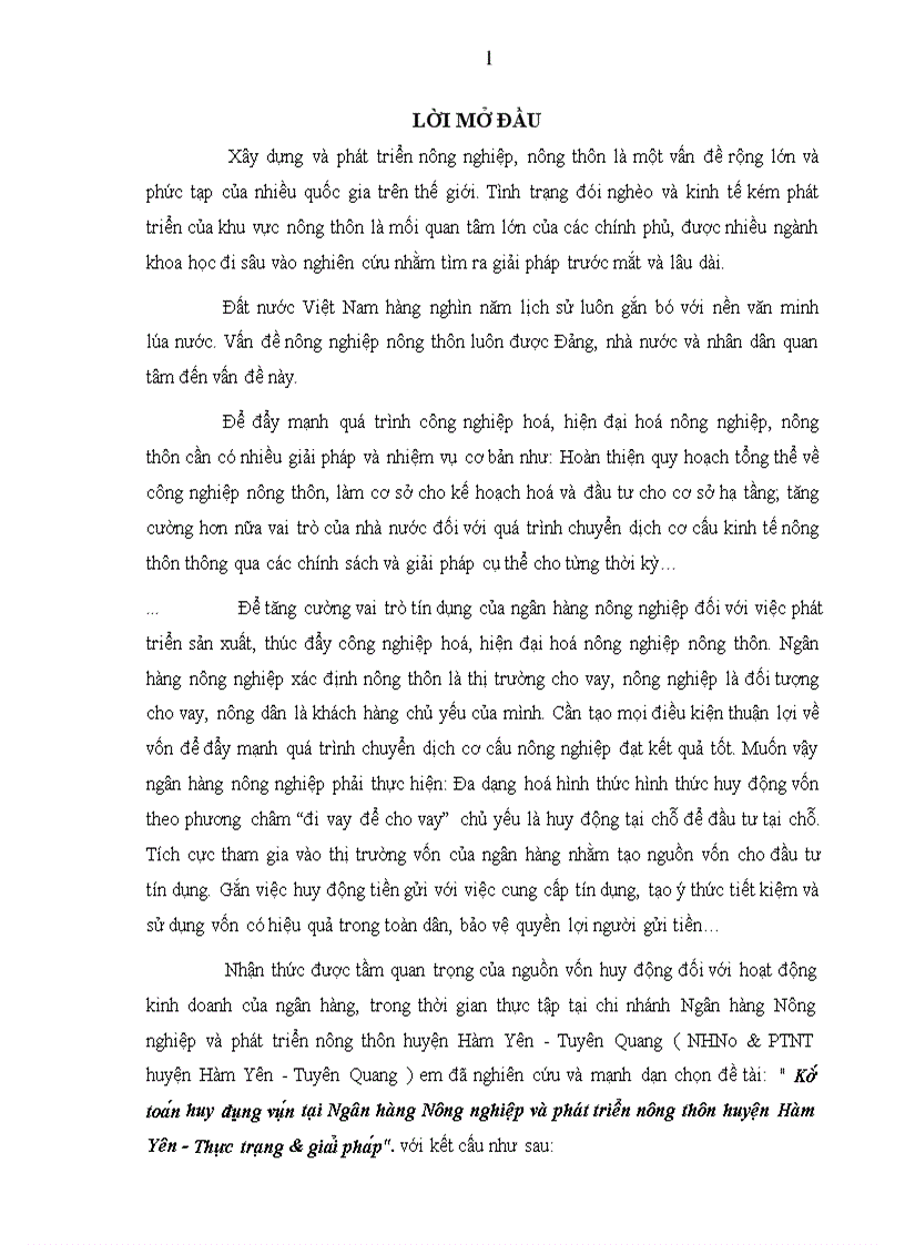 Kê toa n huy đô ng vô n tại Ngân hàng Nông nghiệp và phát triển nông thôn huyện Hàm Yên Thư c tra ng gia i pha p 1