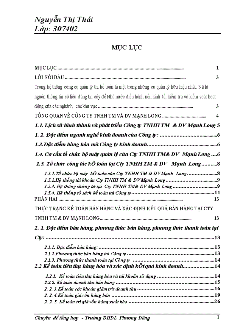 Tổ chức công tác kế toán bán hàng và xác định kết quả kinh doanh kinh doanh tại Công ty TNHH TM DV Mạnh Long 1