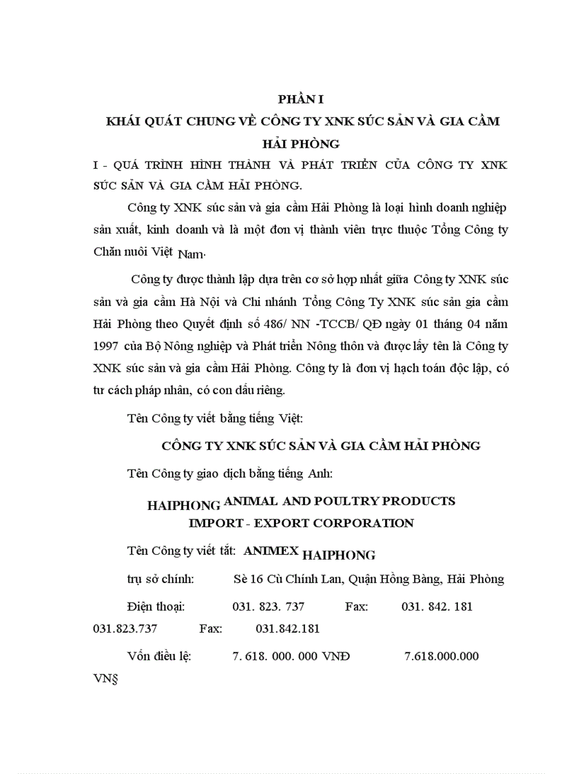 Báo cáo thực tập tổng hợp tại công ty XNK súc sản và gia cầm Hải Phòng